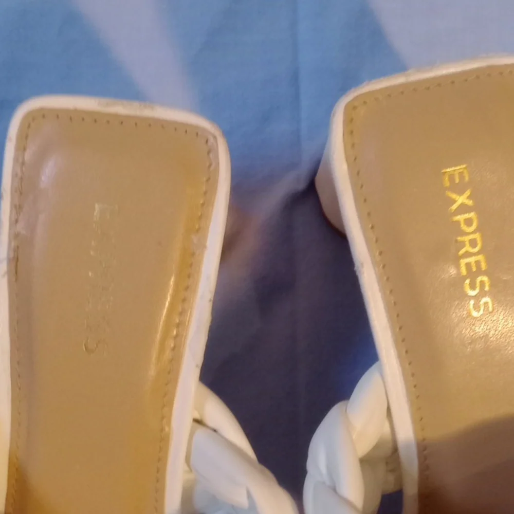 Express White Heels with Dramatic Ruched Detail, Size 9